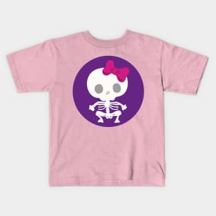 Kawaii skeleton cute pink bow purple day of the dead Kids T-Shirt